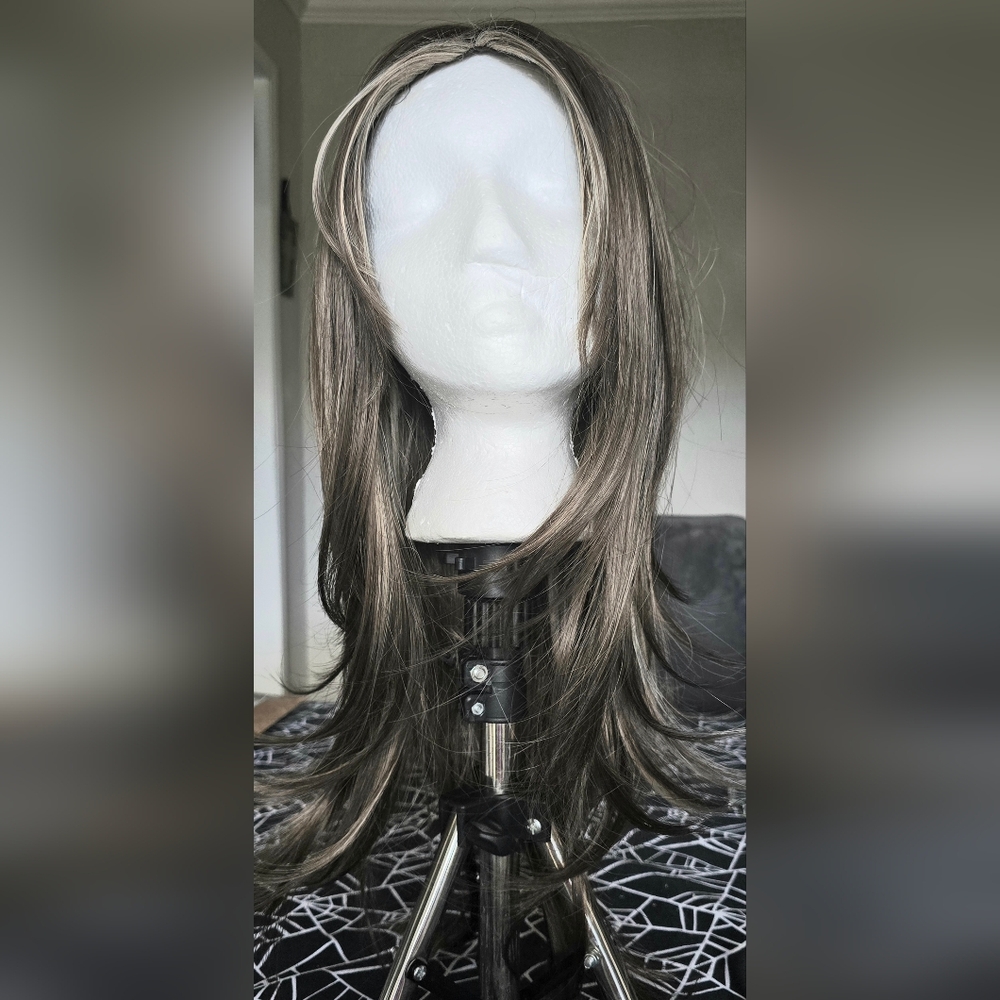 BEAUTIFUL Wig Standard Size Brown With Highlights & Some Layers 18 Inches Long